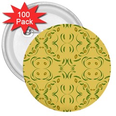 Floral folk damask pattern Fantasy flowers Floral geometric fantasy 3  Buttons (100 pack) 