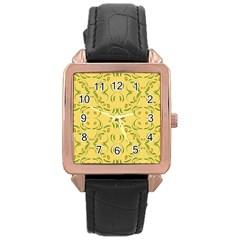 Floral folk damask pattern Fantasy flowers Floral geometric fantasy Rose Gold Leather Watch 