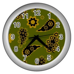 Floral Pattern Paisley Style Paisley Print  Doodle Background Wall Clock (silver) by Eskimos