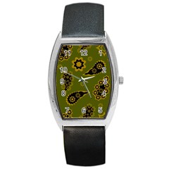 Floral Pattern Paisley Style Paisley Print  Doodle Background Barrel Style Metal Watch by Eskimos