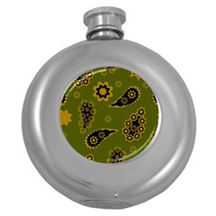 Floral Pattern Paisley Style Paisley Print  Doodle Background Round Hip Flask (5 Oz) by Eskimos