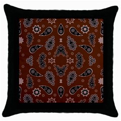 Floral Pattern Paisley Style Paisley Print  Doodle Background Throw Pillow Case (black) by Eskimos