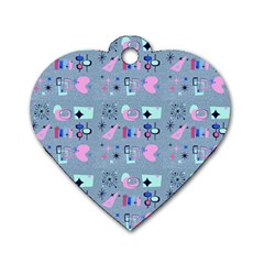 50s Diner Print Blue Dog Tag Heart (one Side) by InPlainSightStyle