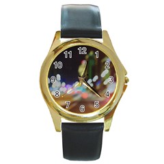 City Lights Series No4 Round Gold Metal Watch by DimitriosArt