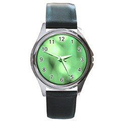 Green Vibrant Abstract No4 Round Metal Watch by DimitriosArt