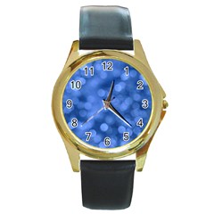 Light Reflections Abstract No5 Blue Round Gold Metal Watch by DimitriosArt