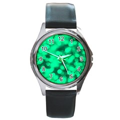 Light Reflections Abstract No10 Green Round Metal Watch by DimitriosArt