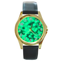 Light Reflections Abstract No10 Green Round Gold Metal Watch by DimitriosArt