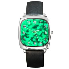 Light Reflections Abstract No10 Green Square Metal Watch by DimitriosArt