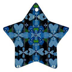 Rare Excotic Blue Flowers In The Forest Of Calm And Peace Ornament (star) by pepitasart