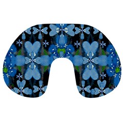 Rare Excotic Blue Flowers In The Forest Of Calm And Peace Travel Neck Pillow by pepitasart