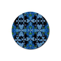 Rare Excotic Blue Flowers In The Forest Of Calm And Peace Rubber Round Coaster (4 Pack) by pepitasart