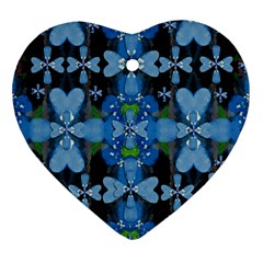 Rare Excotic Blue Flowers In The Forest Of Calm And Peace Ornament (heart) by pepitasart