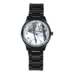 Winter Forest Stainless Steel Round Watch by SomethingForEveryone