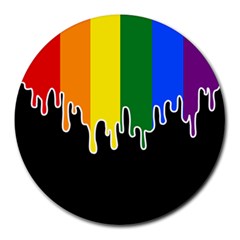 Gay Pride Flag Rainbow Drip On Black Blank Black For Designs Round Mousepads by VernenInk