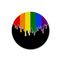 Gay Pride Flag Rainbow Drip On Black Blank Black For Designs Rubber Coaster (round)