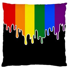 Gay Pride Flag Rainbow Drip On Black Blank Black For Designs Large Cushion Case (one Side) by VernenInk