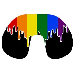 Gay Pride Flag Rainbow Drip On Black Blank Black For Designs Travel Neck Pillow by VernenInk