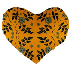 Floral Folk Damask Pattern Fantasy Flowers Floral Geometric Fantasy Large 19  Premium Heart Shape Cushions by Eskimos