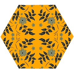 Floral Folk Damask Pattern Fantasy Flowers Floral Geometric Fantasy Wooden Puzzle Hexagon by Eskimos