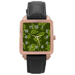 Folk Flowers Print Floral Pattern Ethnic Art Rose Gold Leather Watch  by Eskimos