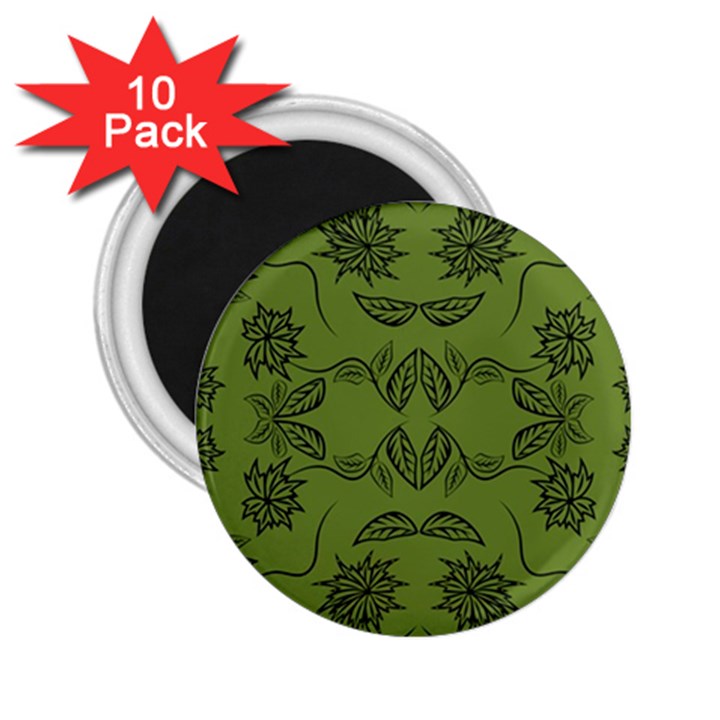 Floral folk damask pattern Fantasy flowers Floral geometric fantasy 2.25  Magnets (10 pack) 