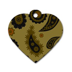 Floral Pattern Paisley Style Paisley Print  Doodle Background Dog Tag Heart (one Side) by Eskimos