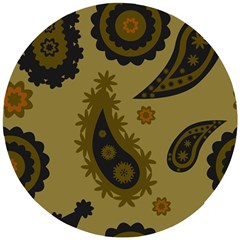 Floral Pattern Paisley Style Paisley Print  Doodle Background Wooden Puzzle Round by Eskimos