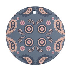 Floral Folk Damask Pattern Fantasy Flowers Floral Geometric Fantasy Ornament (round) by Eskimos