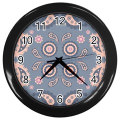 Floral Folk Damask Pattern Fantasy Flowers Floral Geometric Fantasy Wall Clock (black) by Eskimos