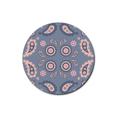 Floral Folk Damask Pattern Fantasy Flowers Floral Geometric Fantasy Rubber Coaster (round) by Eskimos