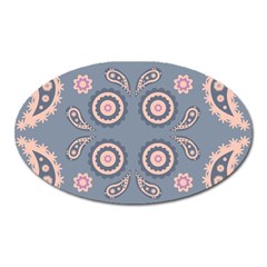 Floral Folk Damask Pattern Fantasy Flowers Floral Geometric Fantasy Oval Magnet by Eskimos