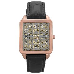 Floral Folk Damask Pattern Fantasy Flowers Floral Geometric Fantasy Rose Gold Leather Watch  by Eskimos