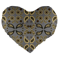 Floral Folk Damask Pattern Fantasy Flowers Floral Geometric Fantasy Large 19  Premium Flano Heart Shape Cushions by Eskimos