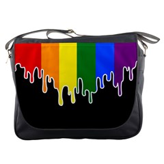 Gay Pride Flag Rainbow Drip On Black Blank Black For Designs Messenger Bag by VernenInk