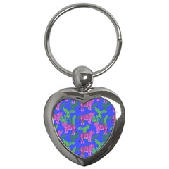 Pink Tigers On A Blue Background Key Chain (heart) by SychEva