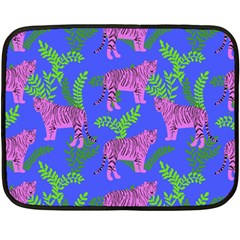 Pink Tigers On A Blue Background Double Sided Fleece Blanket (mini) 