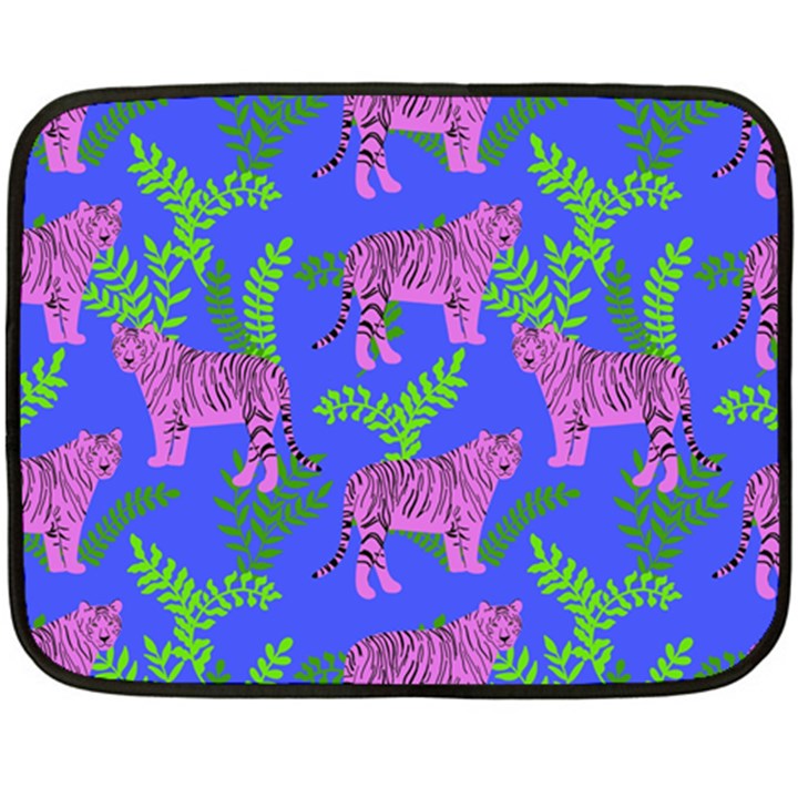 Pink Tigers On A Blue Background Double Sided Fleece Blanket (Mini) 