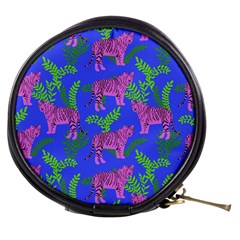 Pink Tigers On A Blue Background Mini Makeup Bag by SychEva