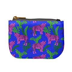 Pink Tigers On A Blue Background Mini Coin Purse by SychEva