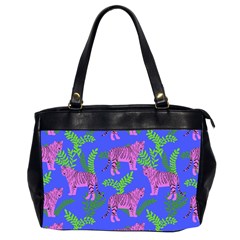 Pink Tigers On A Blue Background Oversize Office Handbag (2 Sides) by SychEva