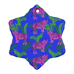 Pink Tigers On A Blue Background Ornament (snowflake) by SychEva