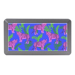 Pink Tigers On A Blue Background Memory Card Reader (mini) by SychEva