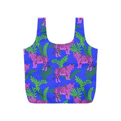 Pink Tigers On A Blue Background Full Print Recycle Bag (s) by SychEva
