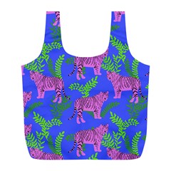 Pink Tigers On A Blue Background Full Print Recycle Bag (l) by SychEva
