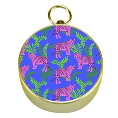 Pink Tigers On A Blue Background Gold Compasses by SychEva