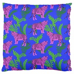 Pink Tigers On A Blue Background Large Flano Cushion Case (one Side) by SychEva