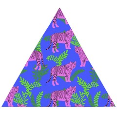 Pink Tigers On A Blue Background Wooden Puzzle Triangle by SychEva