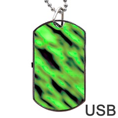 Green  Waves Abstract Series No7 Dog Tag Usb Flash (two Sides) by DimitriosArt