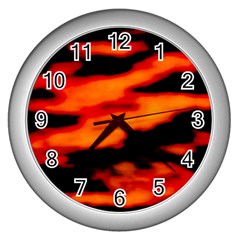 Red  Waves Abstract Series No13 Wall Clock (silver) by DimitriosArt